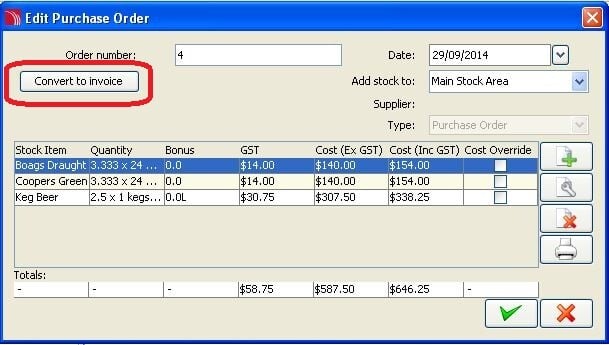 Converting a Purchase Order to an Invoice
